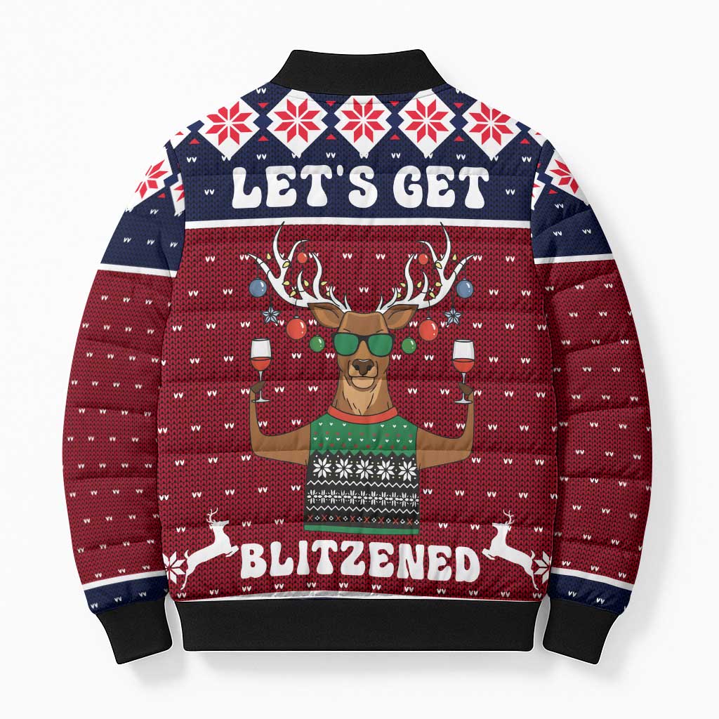 Lets Get Slouchy Christmas Bomber Puffer Jacket Funny Xmas Holiday Patterns - Wonder Print Shop
