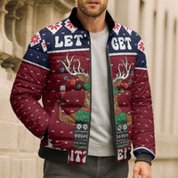 Lets Get Slouchy Christmas Bomber Puffer Jacket Funny Xmas Holiday Patterns - Wonder Print Shop