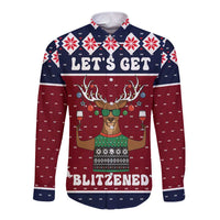 Lets Get Slouchy Christmas Long Sleeve Button Shirt Funny Xmas Holiday Patterns - Wonder Print Shop