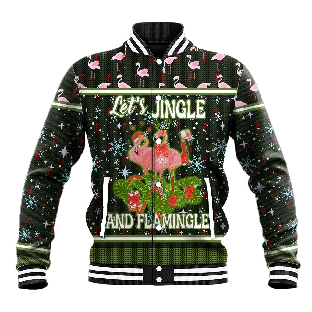 Lets Jingle And Flamingle Christmas Baseball Jacket Funny Xmas Holiday Patterns - Wonder Print Shop