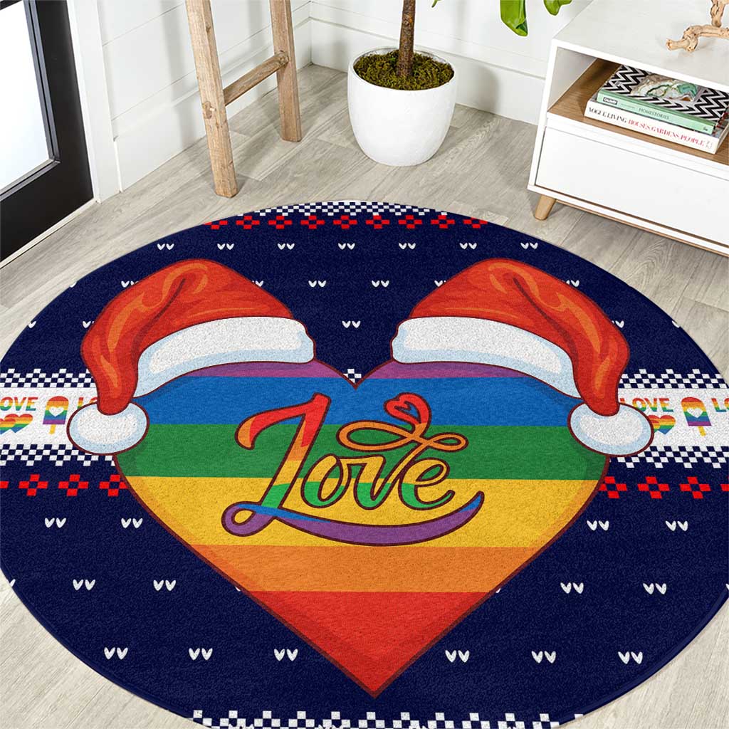 LGBT Heart Christmas Yall Christmas Round Carpet Xmas Holiday Patterns - Wonder Print Shop