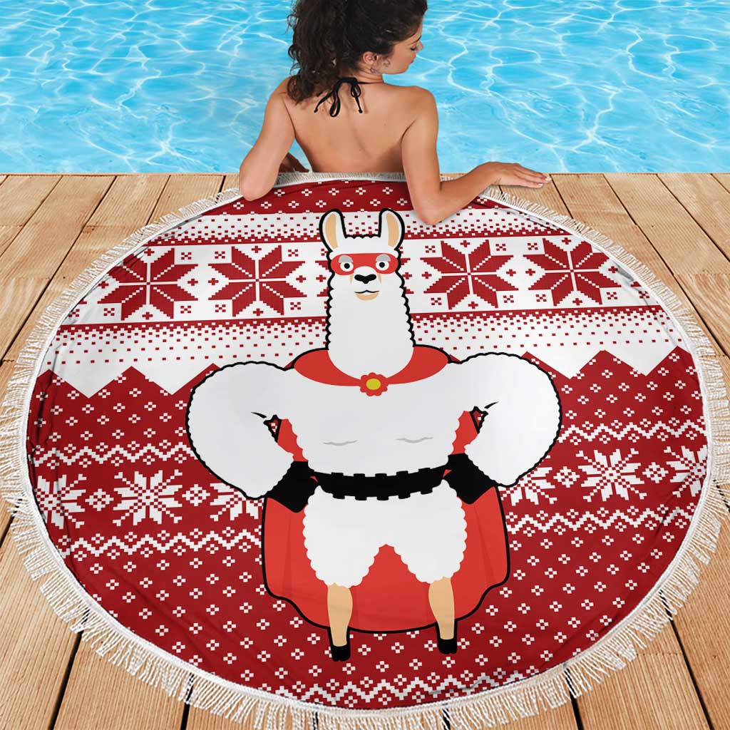 Llama Superhero Christmas Beach Blanket Xmas Holiday Patterns - Wonder Print Shop