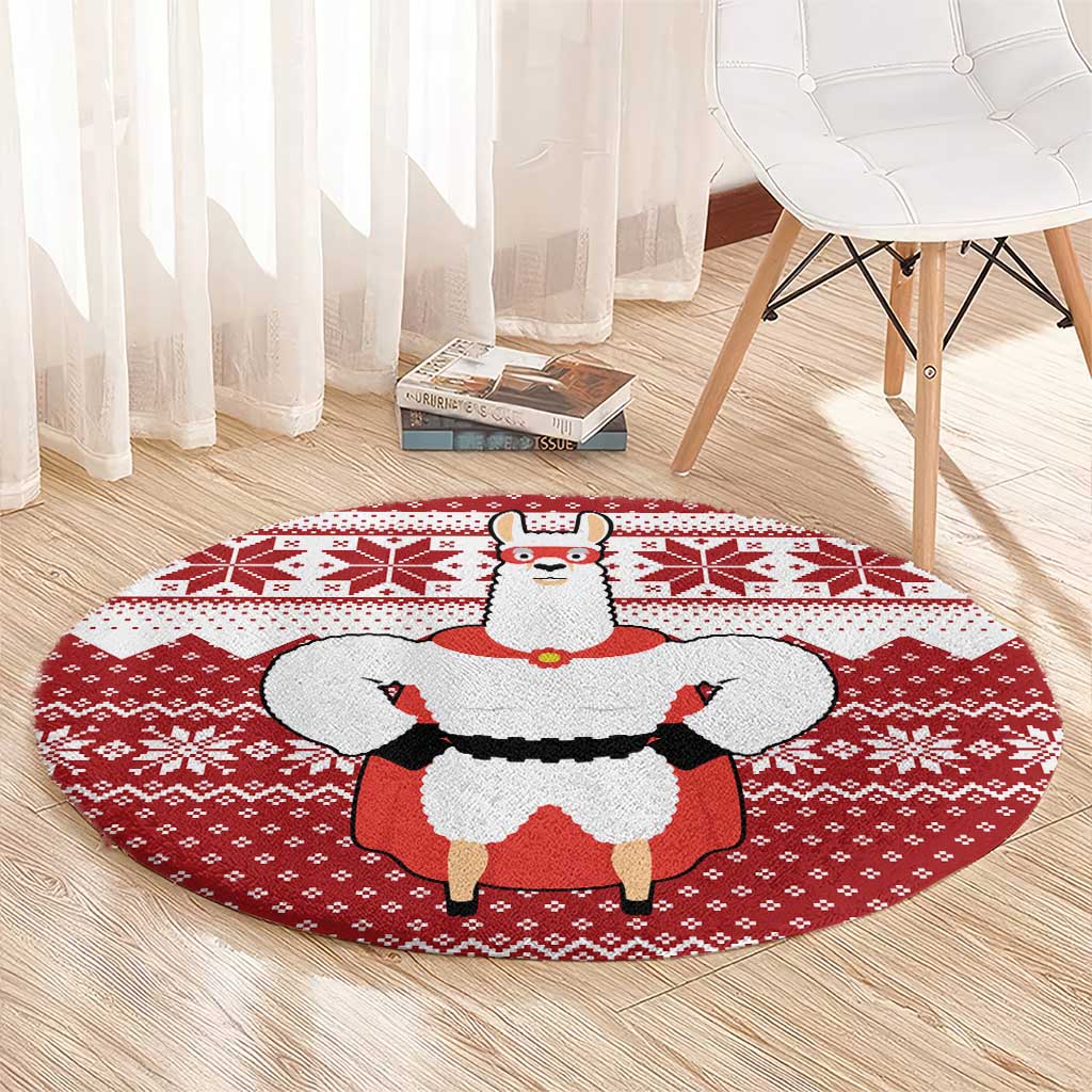 Llama Superhero Christmas Round Carpet Xmas Holiday Patterns - Wonder Print Shop