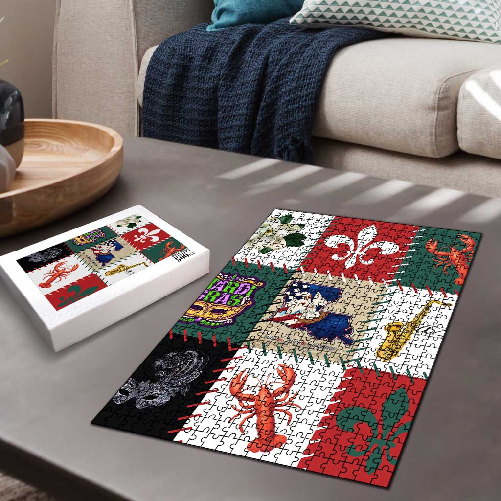 Louisiana Famous Things Christmas Puzzle Xmas Holiday Patterns - Wonder Print Shop