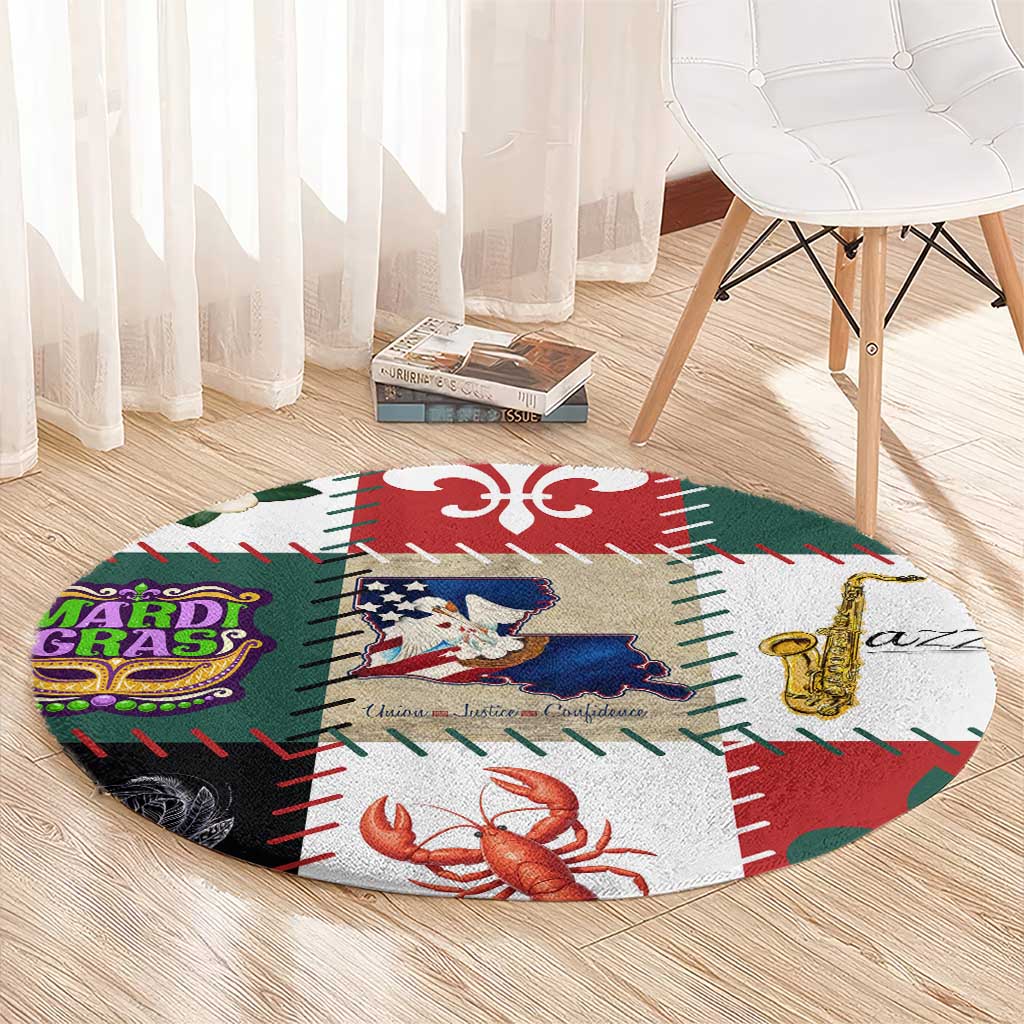 Louisiana Famous Things Christmas Round Carpet Xmas Holiday Patterns - Wonder Print Shop