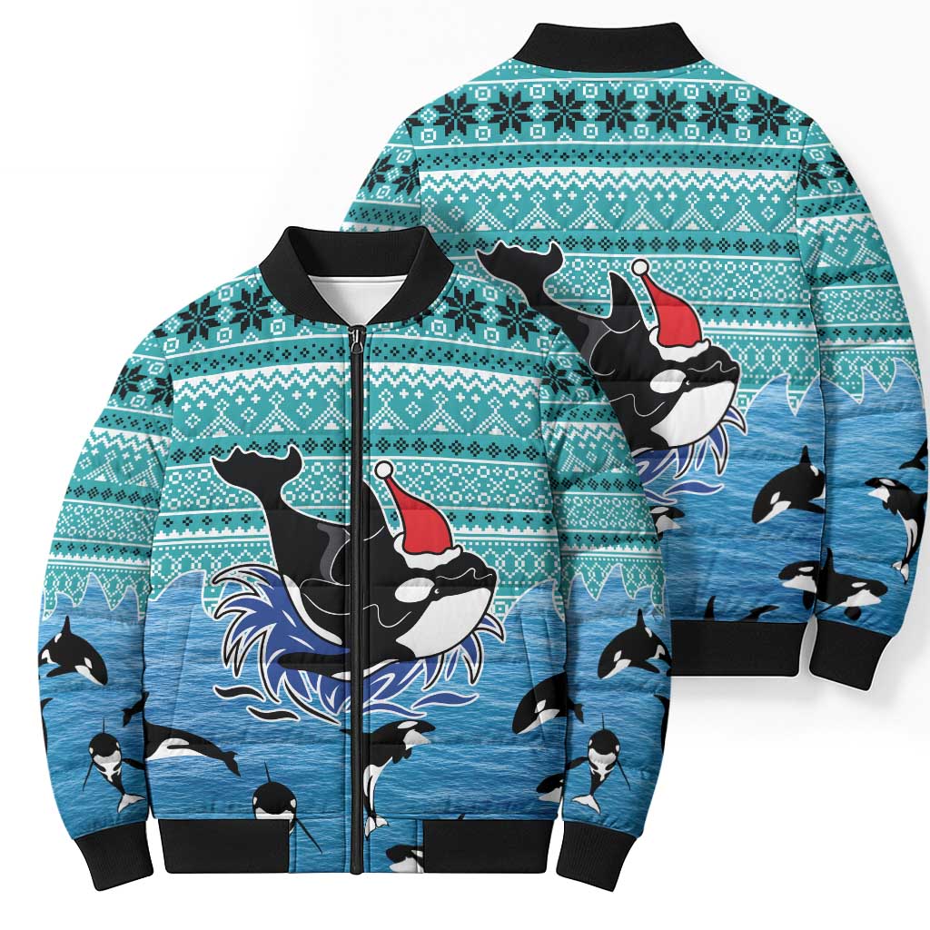 Love Oracle Whale Christmas Bomber Puffer Jacket Xmas Holiday Patterns - Wonder Print Shop