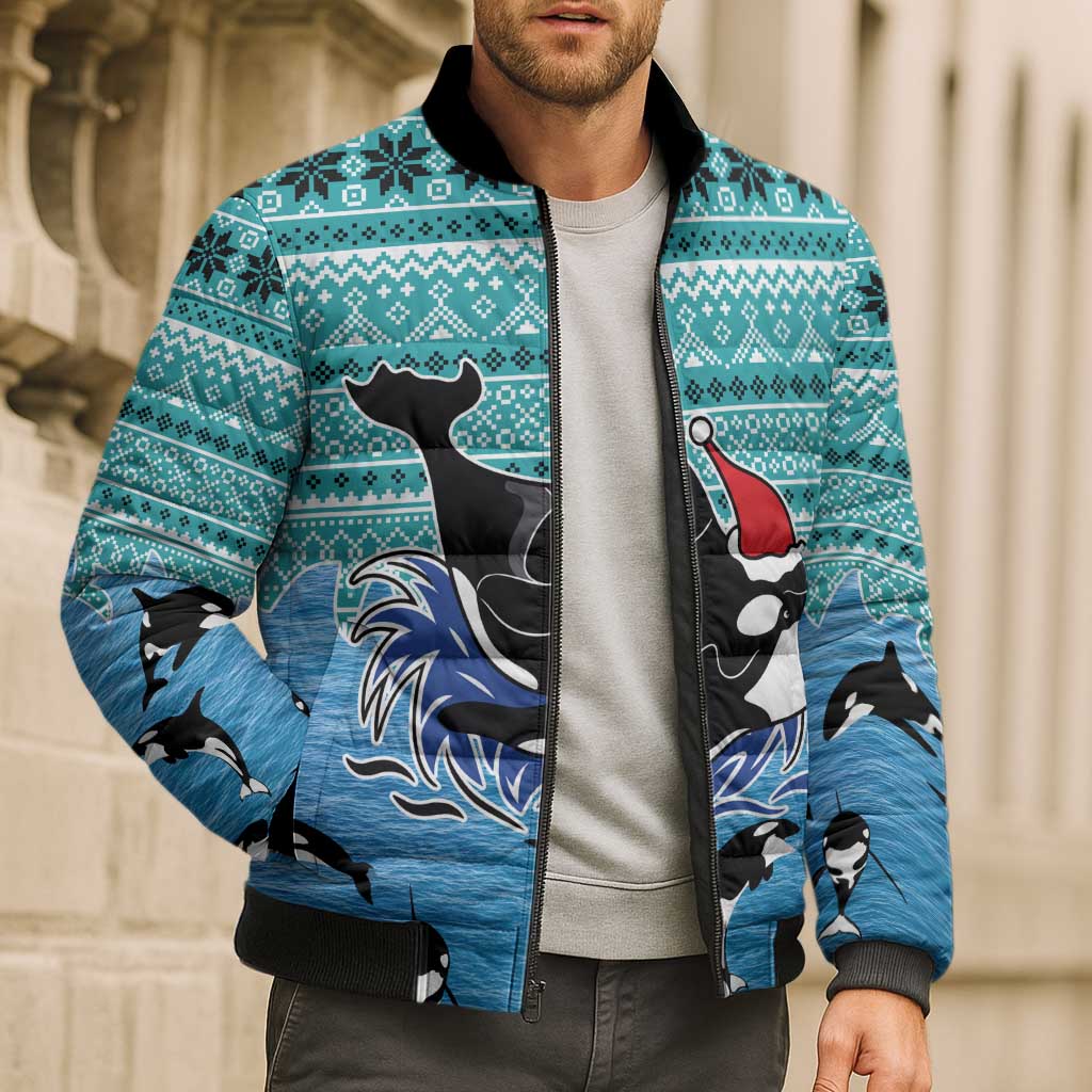 Love Oracle Whale Christmas Bomber Puffer Jacket Xmas Holiday Patterns - Wonder Print Shop