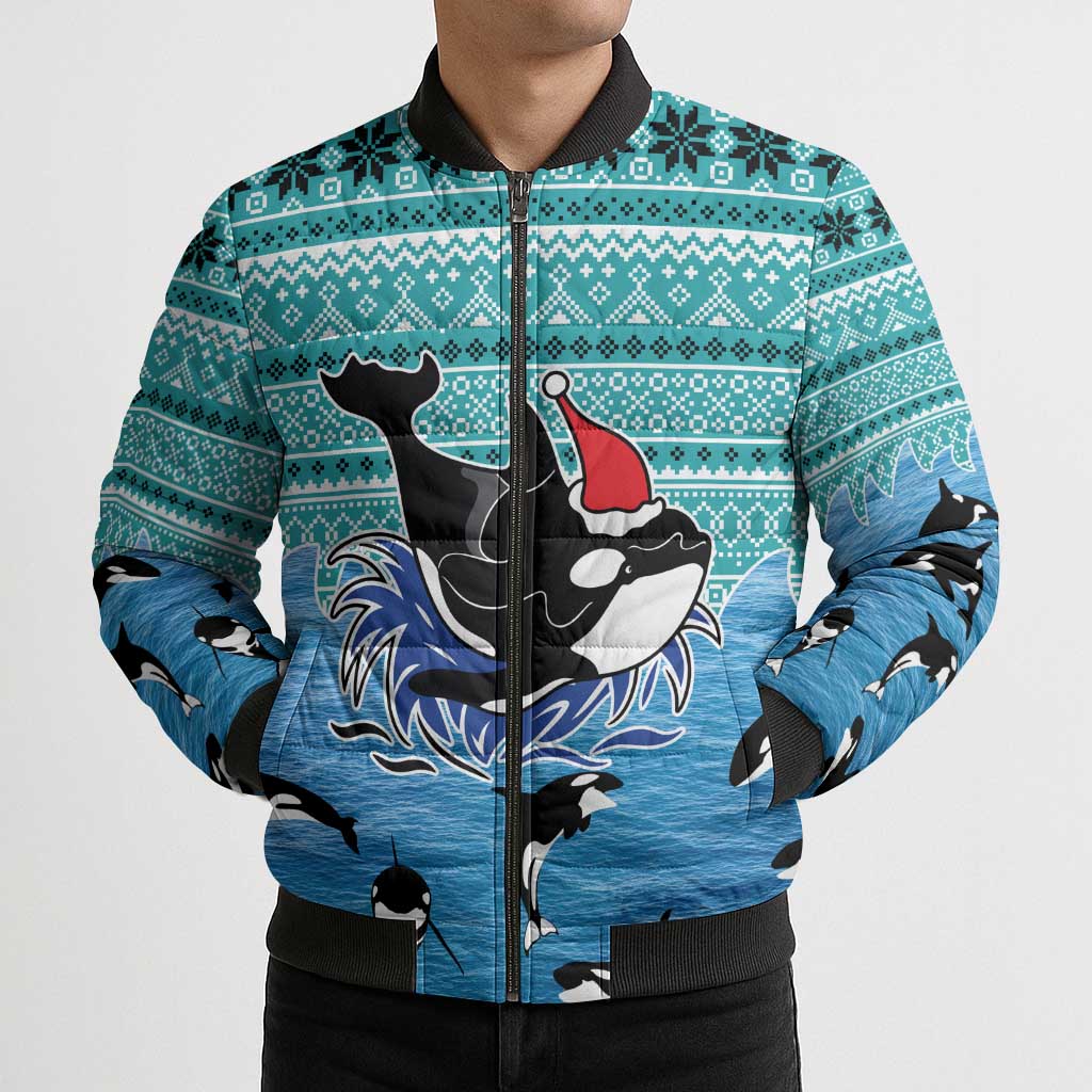 Love Oracle Whale Christmas Bomber Puffer Jacket Xmas Holiday Patterns - Wonder Print Shop