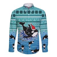 Love Oracle Whale Christmas Long Sleeve Button Shirt Xmas Holiday Patterns - Wonder Print Shop