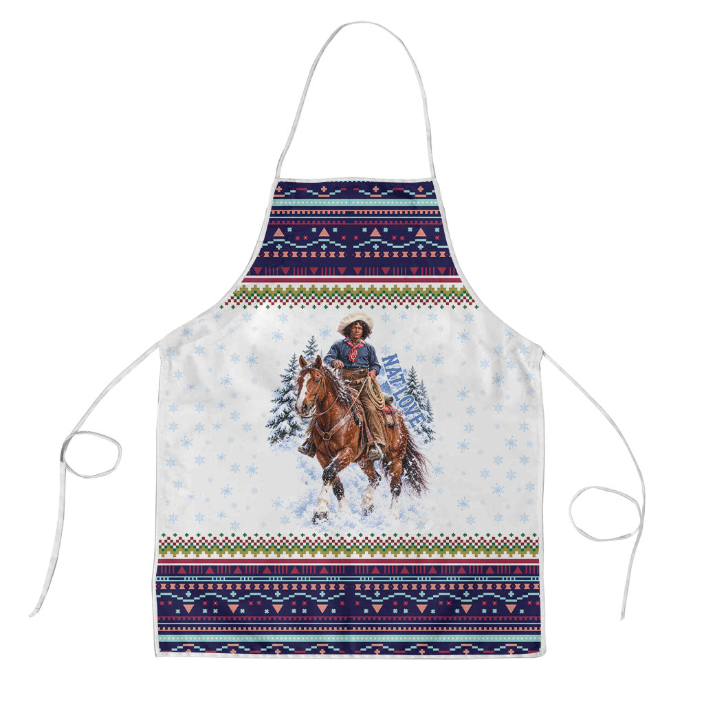 Nat Love African American Cowboy Apron Winter Snow Fair Isle Pattern Western Graphic Art