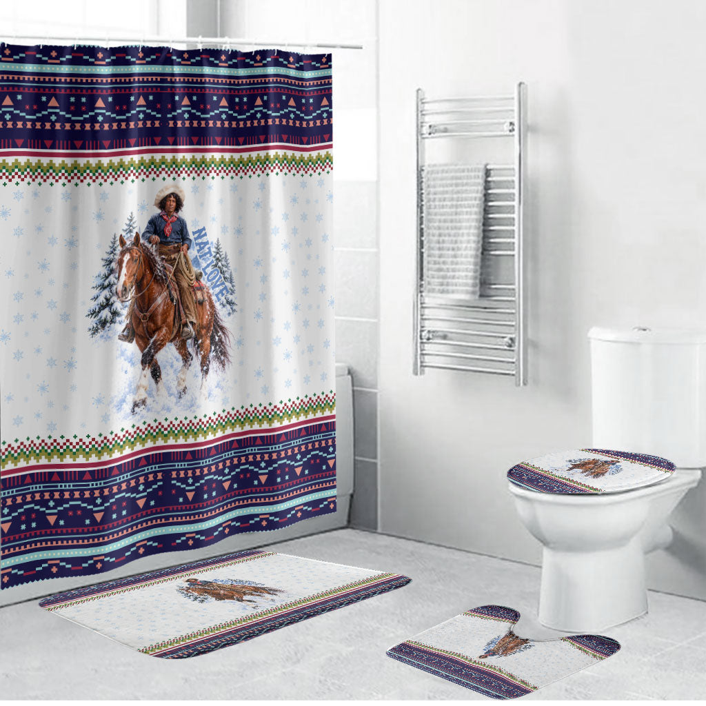 Nat Love African American Cowboy Bathroom Set Winter Snow Fair Isle Pattern Western Graphic Art