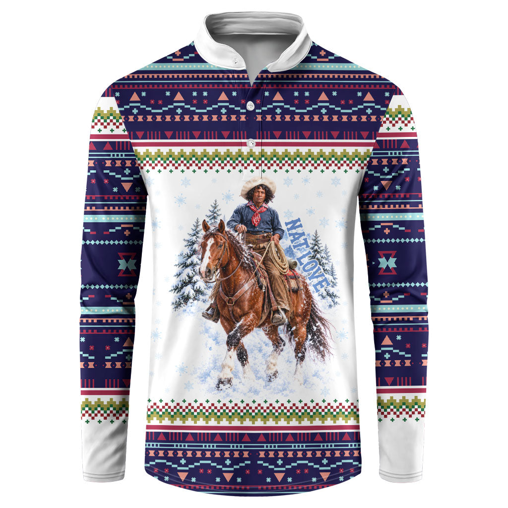 Nat Love African American Cowboy Button Sweatshirt Winter Snow Fair Isle Pattern Western Graphic Art
