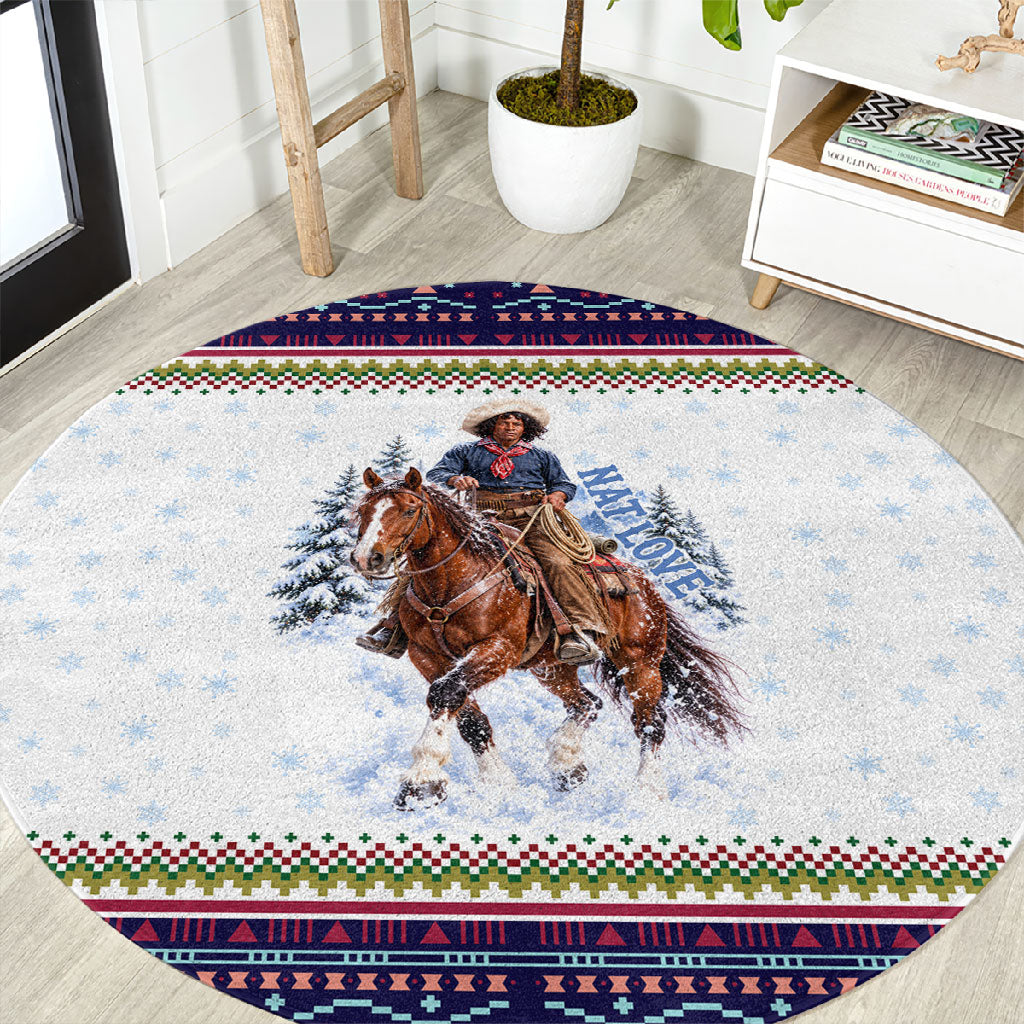 Nat Love African American Cowboy Round Carpet Winter Snow Fair Isle Pattern Western Graphic Art