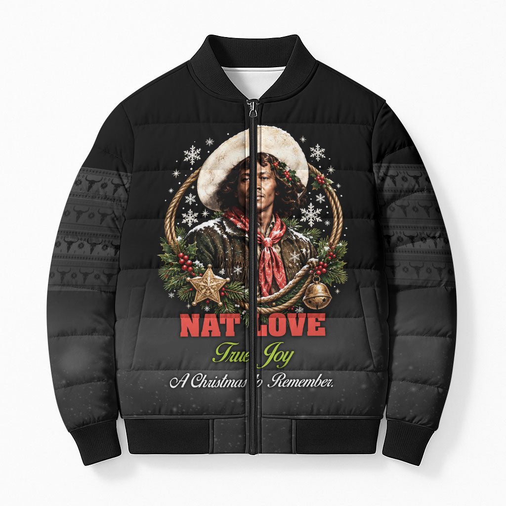 Nat Love Wild West Christmas Bomber Puffer Jacket African American Cowboy Holiday Portrait Art