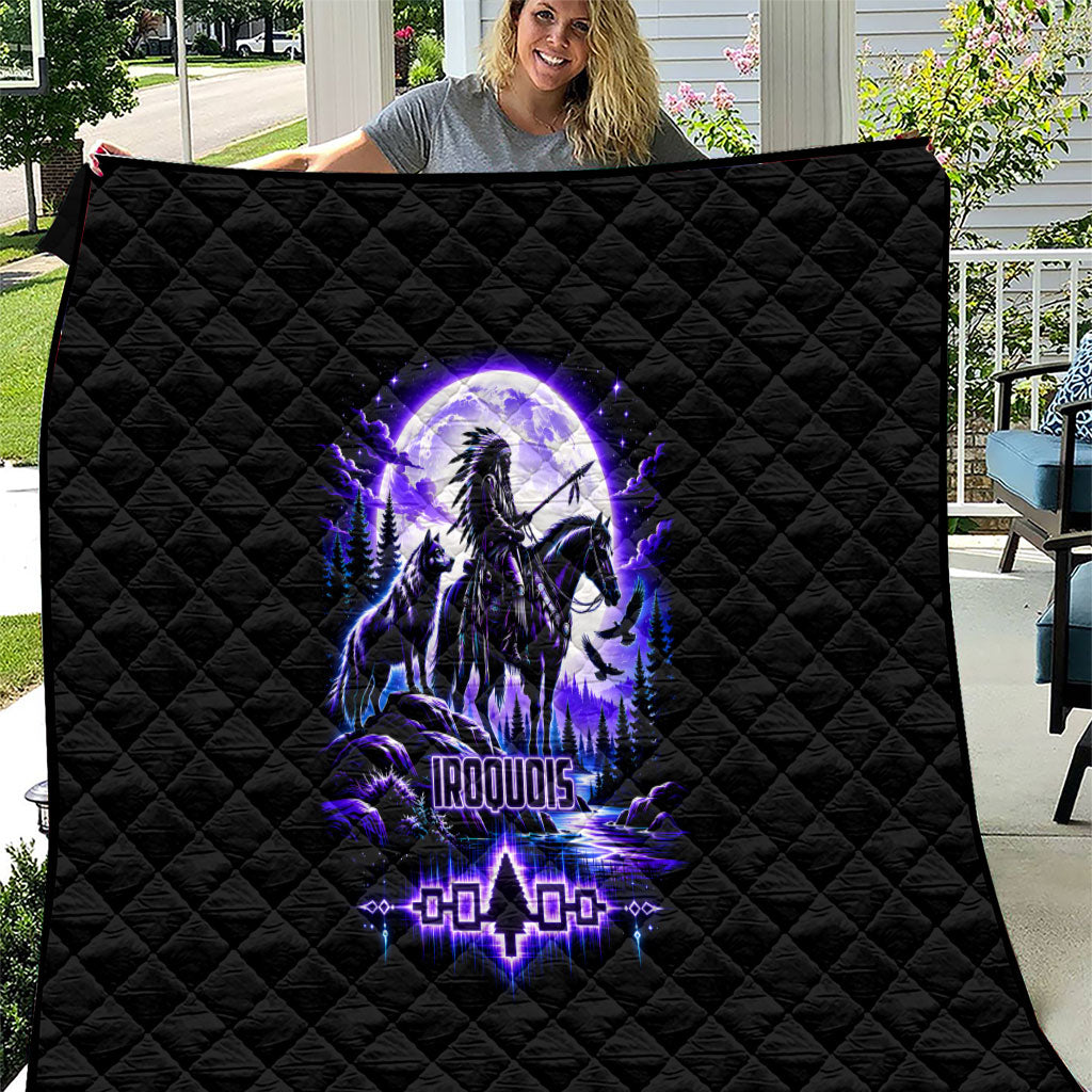 Iroquois Native American Warrior Quilt Neon Spiritual Tribal Art With Wolf And Moon