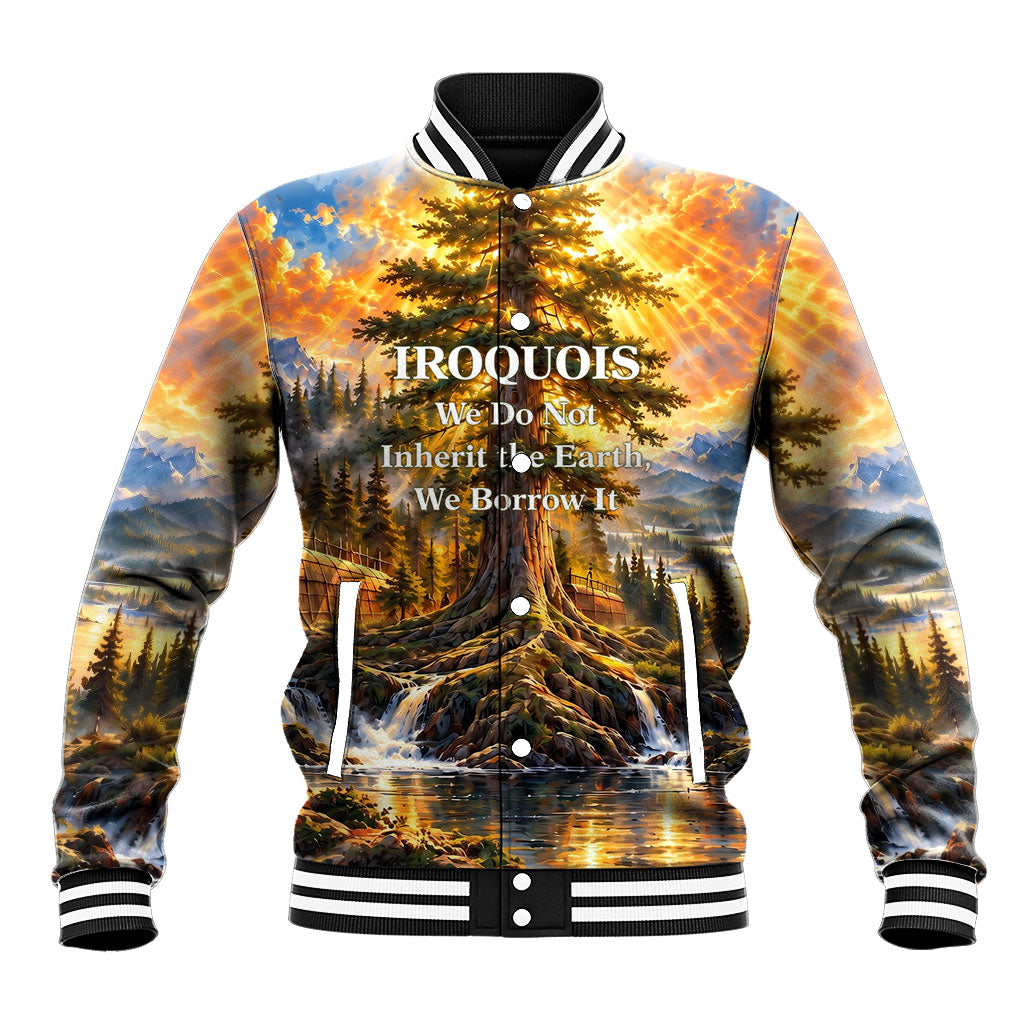 Iroquois We Do Not Inherit The Earth Baseball Jacket Native American Nature Art With Wildlife