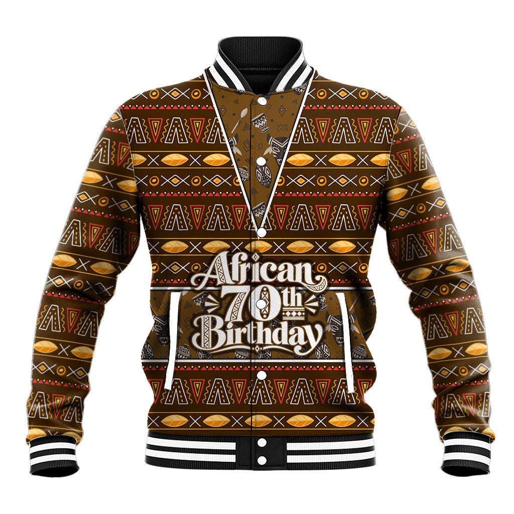 Personalized African 70th Birthday Baseball Jacket Tribal Pattern Mudcloth Heritage Art