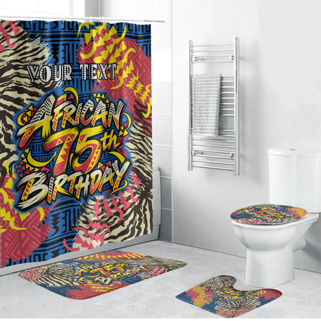 Personalized African 75th Birthday Bathroom Set Colorful Tribal Striped Heritage Art
