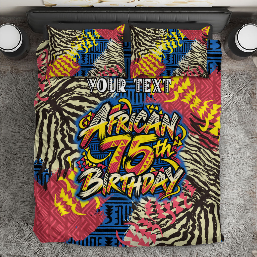 Personalized African 75th Birthday Bedding Set Colorful Tribal Striped Heritage Art