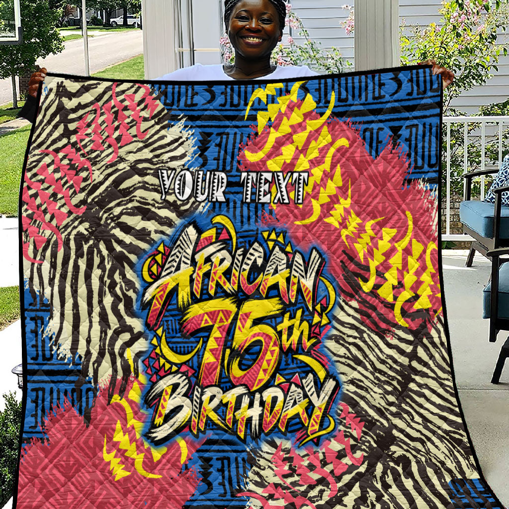 Personalized African 75th Birthday Quilt Colorful Tribal Striped Heritage Art