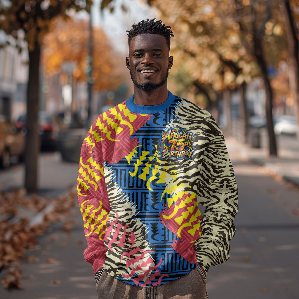 Personalized African 75th Birthday Sweatshirt Colorful Tribal Striped Heritage Art