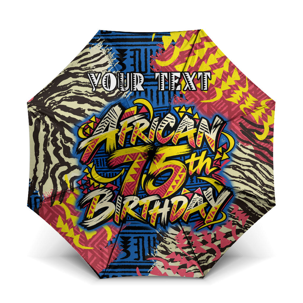 Personalized African 75th Birthday Umbrella Colorful Tribal Striped Heritage Art