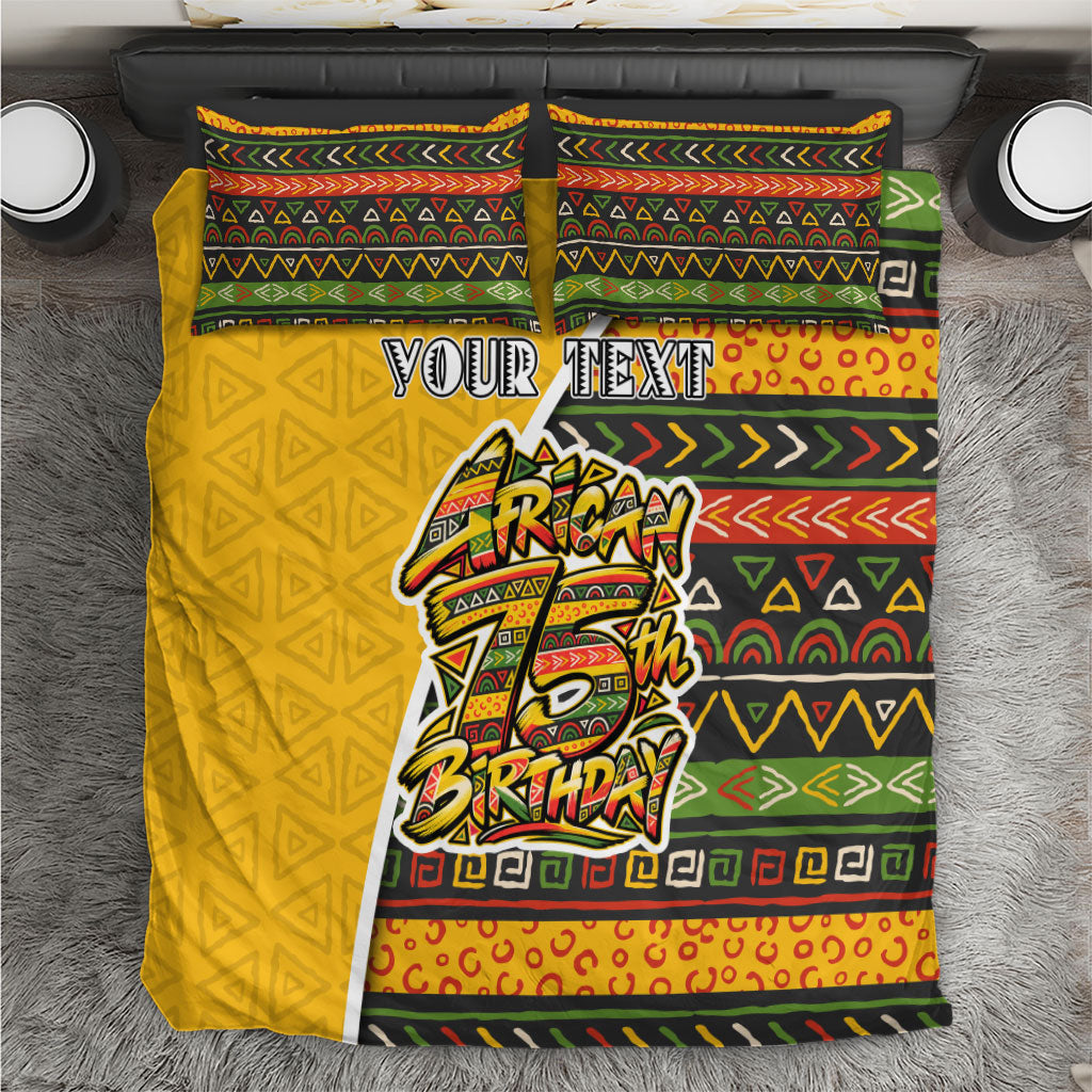 Personalized African 75th Birthday Bedding Set Colorful Tribal Geometric Heritage Pattern