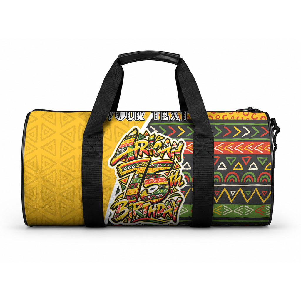 Personalized African 75th Birthday Duffle Bag Colorful Tribal Geometric Heritage Pattern