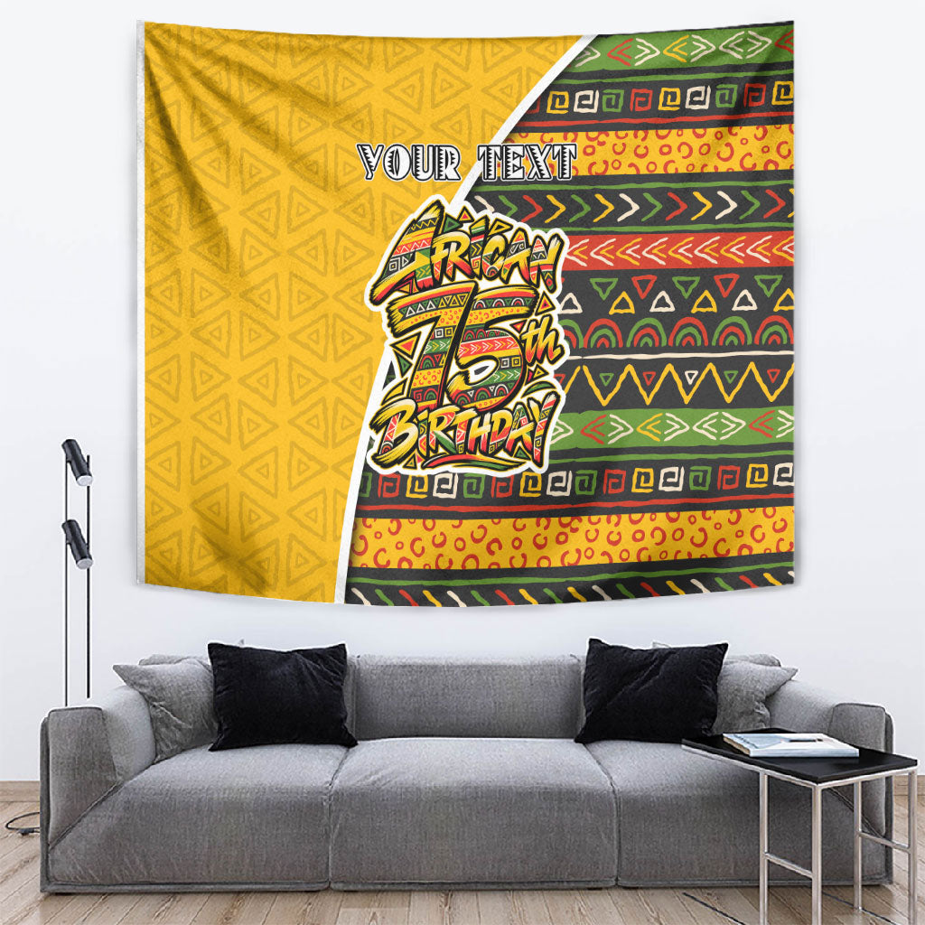Personalized African 75th Birthday Tapestry Colorful Tribal Geometric Heritage Pattern