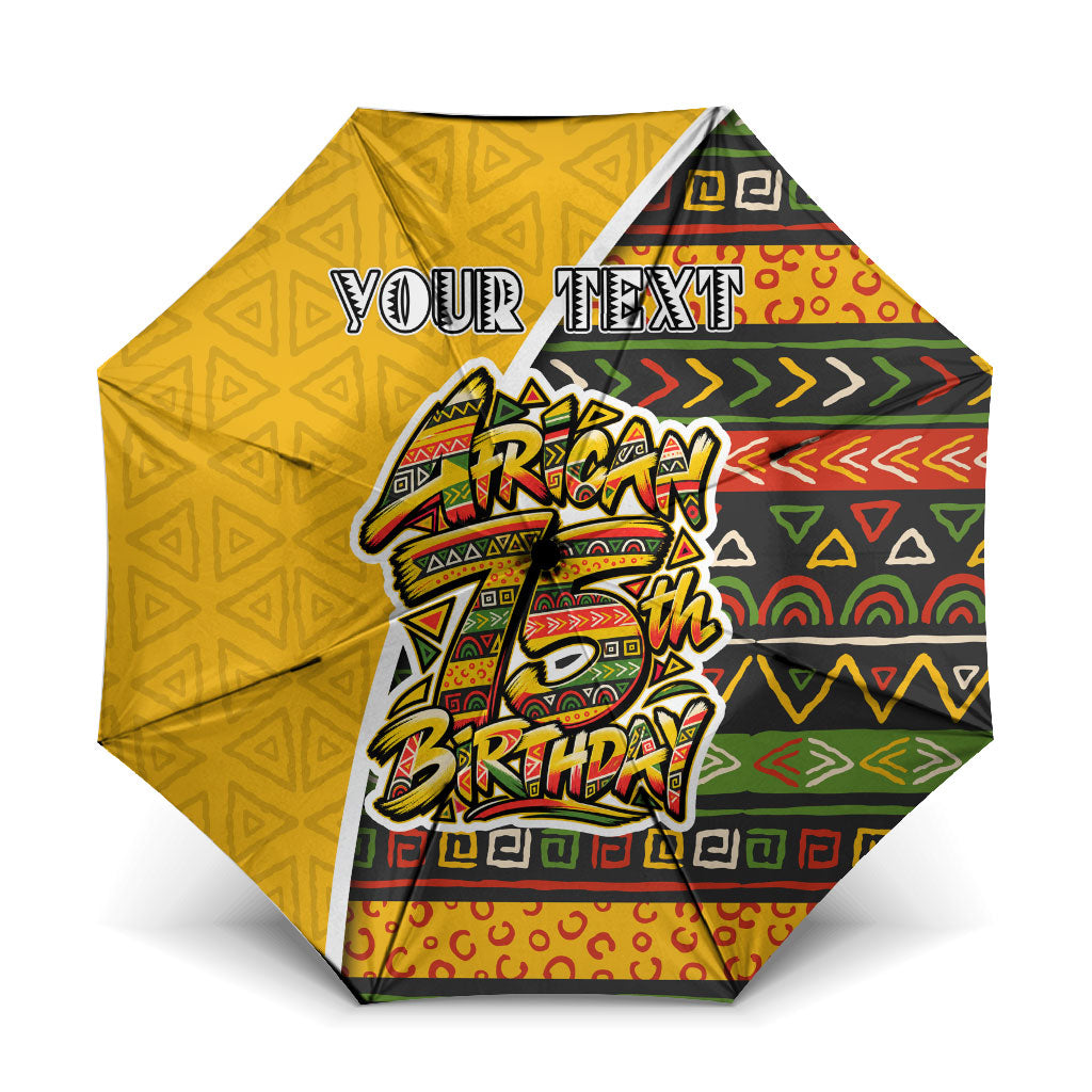 Personalized African 75th Birthday Umbrella Colorful Tribal Geometric Heritage Pattern