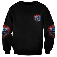 Black unisex sweatshirt with small chest skull emblem and skull graphics on both sleeves