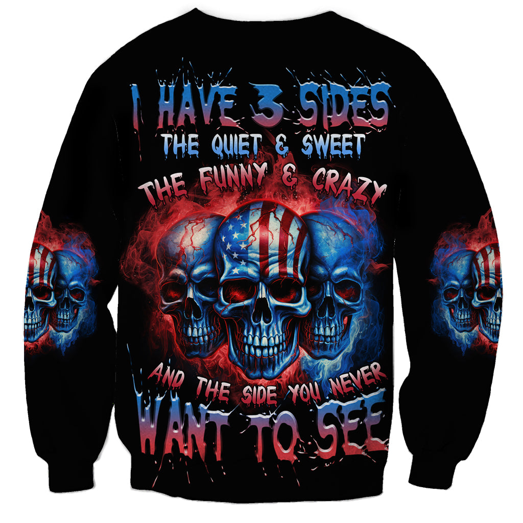 Black unisex sweatshirt with large multicolor skull graphic and distressed text on front