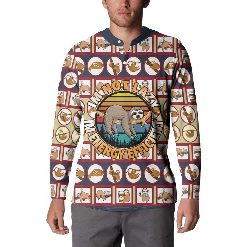 Sloth I'm Not Lazy I'm Energy Efficient Christmas Button Sweatshirt Xmas Holiday Patterns - Wonder Print Shop