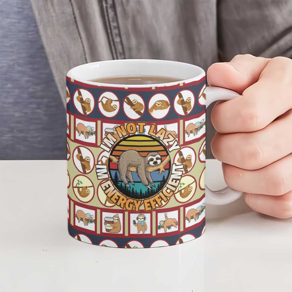 Sloth I'm Not Lazy I'm Energy Efficient Christmas Ceramic Mug Xmas Holiday Patterns - Wonder Print Shop