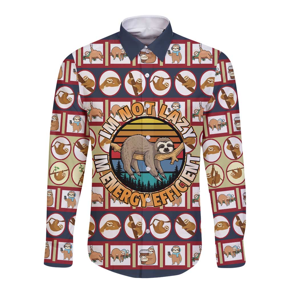 Sloth I'm Not Lazy I'm Energy Efficient Christmas Long Sleeve Button Shirt Xmas Holiday Patterns - Wonder Print Shop