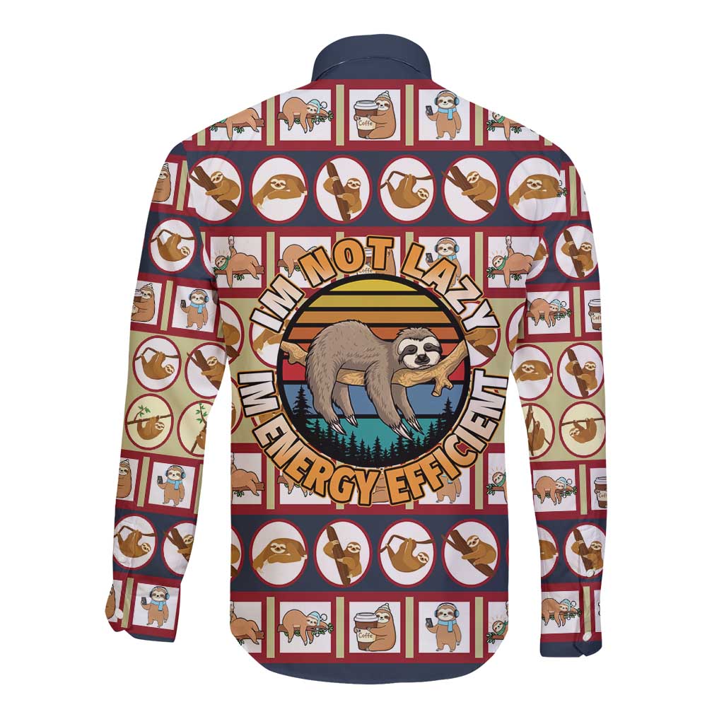 Sloth I'm Not Lazy I'm Energy Efficient Christmas Long Sleeve Button Shirt Xmas Holiday Patterns - Wonder Print Shop