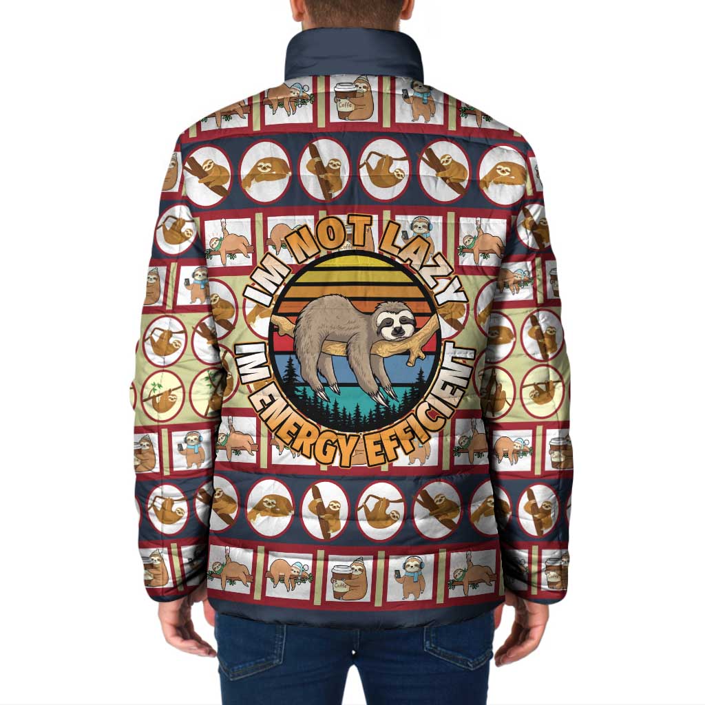 Sloth I'm Not Lazy I'm Energy Efficient Christmas Padded Jacket Xmas Holiday Patterns - Wonder Print Shop