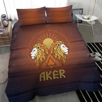 Aker Bedding Set Ancient Egyptian Sunset Gradient, Twin Lion Guardians, and Solar Disc - Wonder Print Shop