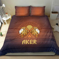 Aker Bedding Set Ancient Egyptian Sunset Gradient, Twin Lion Guardians, and Solar Disc - Wonder Print Shop