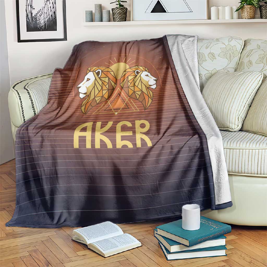 Aker Blanket Ancient Egyptian Sunset Gradient, Twin Lion Guardians, and Solar Disc - Wonder Print Shop