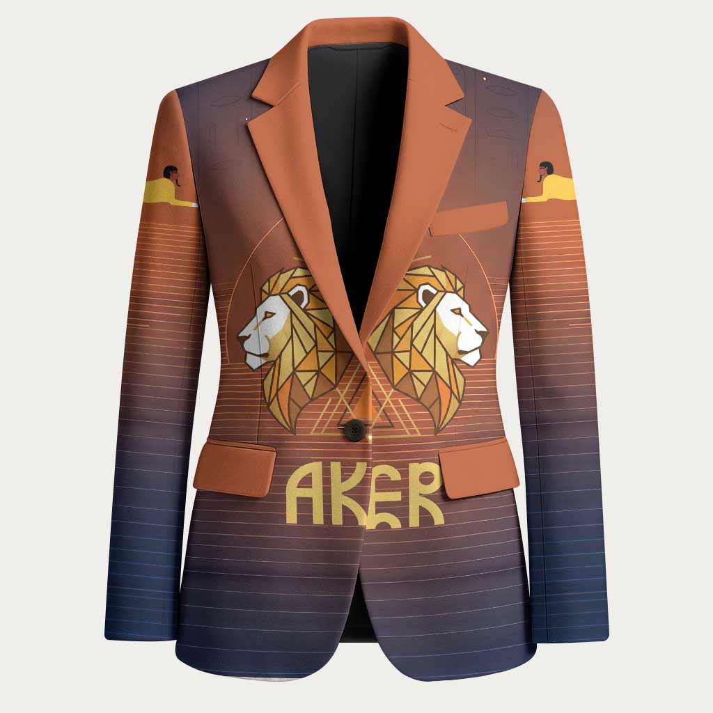 Aker Blazer Ancient Egyptian Sunset Gradient, Twin Lion Guardians, and Solar Disc - Wonder Print Shop