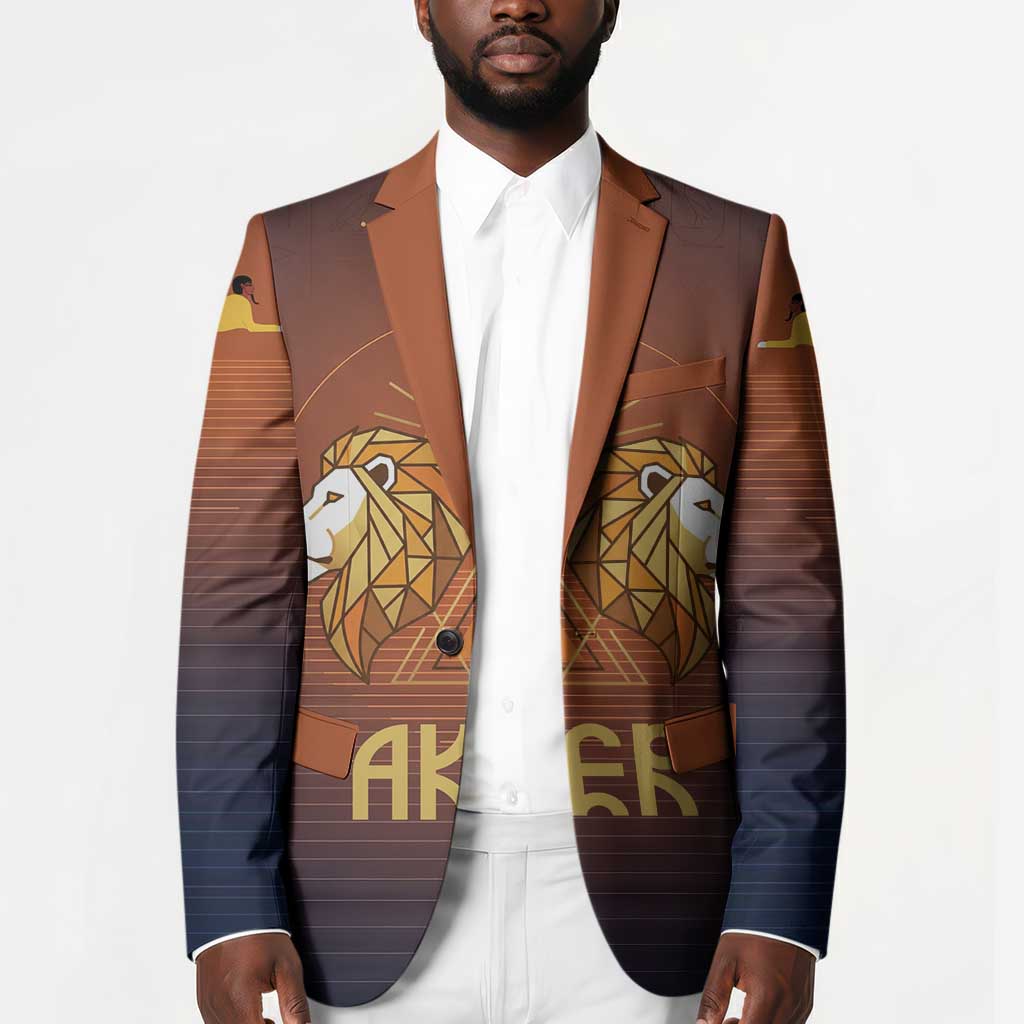Aker Blazer Ancient Egyptian Sunset Gradient, Twin Lion Guardians, and Solar Disc - Wonder Print Shop