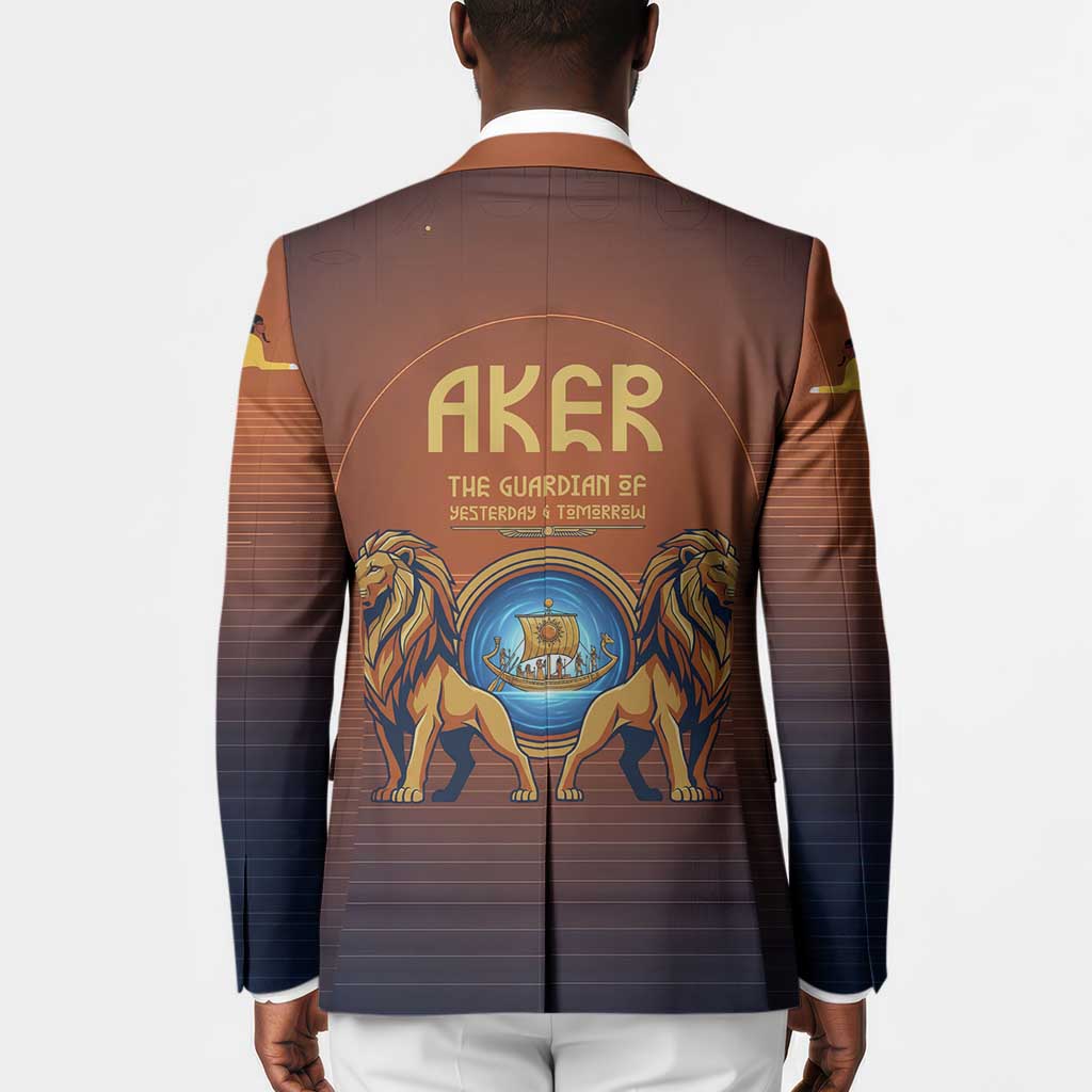 Aker Blazer Ancient Egyptian Sunset Gradient, Twin Lion Guardians, and Solar Disc - Wonder Print Shop