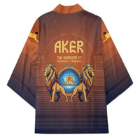 Aker Kimono Ancient Egyptian Sunset Gradient, Twin Lion Guardians, and Solar Disc - Wonder Print Shop