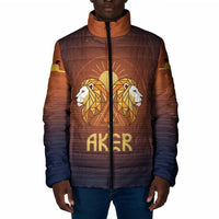 Aker Padded Jacket Ancient Egyptian Sunset Gradient, Twin Lion Guardians, and Solar Disc - Wonder Print Shop