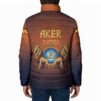 Aker Padded Jacket Ancient Egyptian Sunset Gradient, Twin Lion Guardians, and Solar Disc - Wonder Print Shop