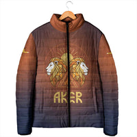 Aker Padded Jacket Ancient Egyptian Sunset Gradient, Twin Lion Guardians, and Solar Disc - Wonder Print Shop