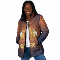 Aker Padded Jacket Ancient Egyptian Sunset Gradient, Twin Lion Guardians, and Solar Disc - Wonder Print Shop