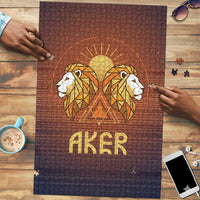Aker Puzzle Ancient Egyptian Sunset Gradient, Twin Lion Guardians, and Solar Disc - Wonder Print Shop