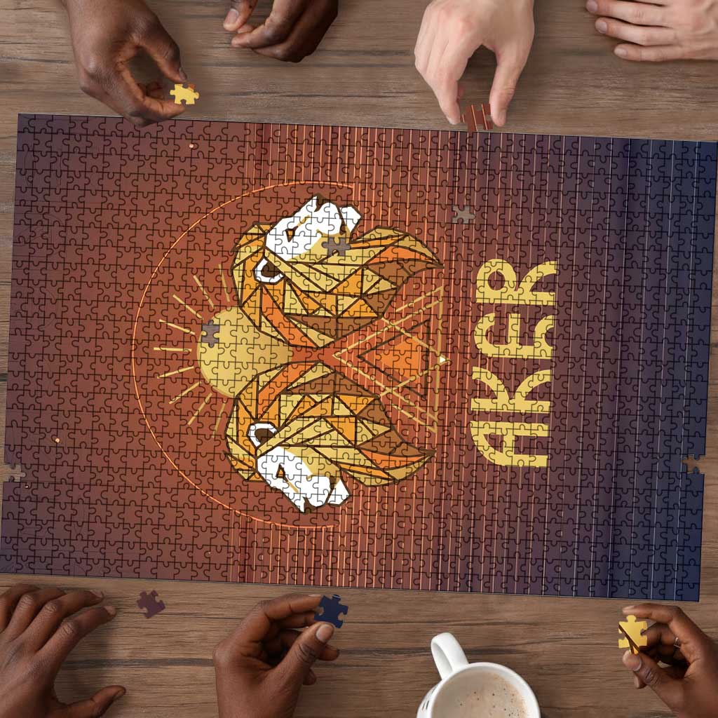 Aker Puzzle Ancient Egyptian Sunset Gradient, Twin Lion Guardians, and Solar Disc - Wonder Print Shop